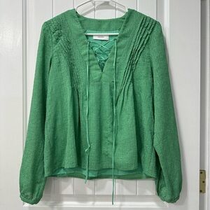 Greylin Long-sleeve Green All-over Embroidered Blouse